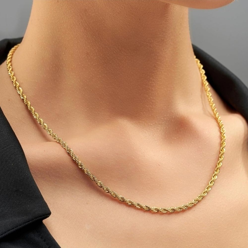 14K Gold Plated Gold Rope Chain 3mm 24"